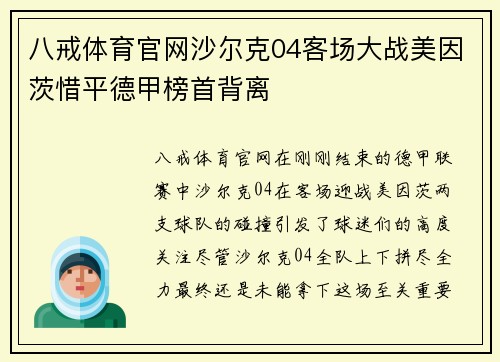 八戒体育官网沙尔克04客场大战美因茨惜平德甲榜首背离